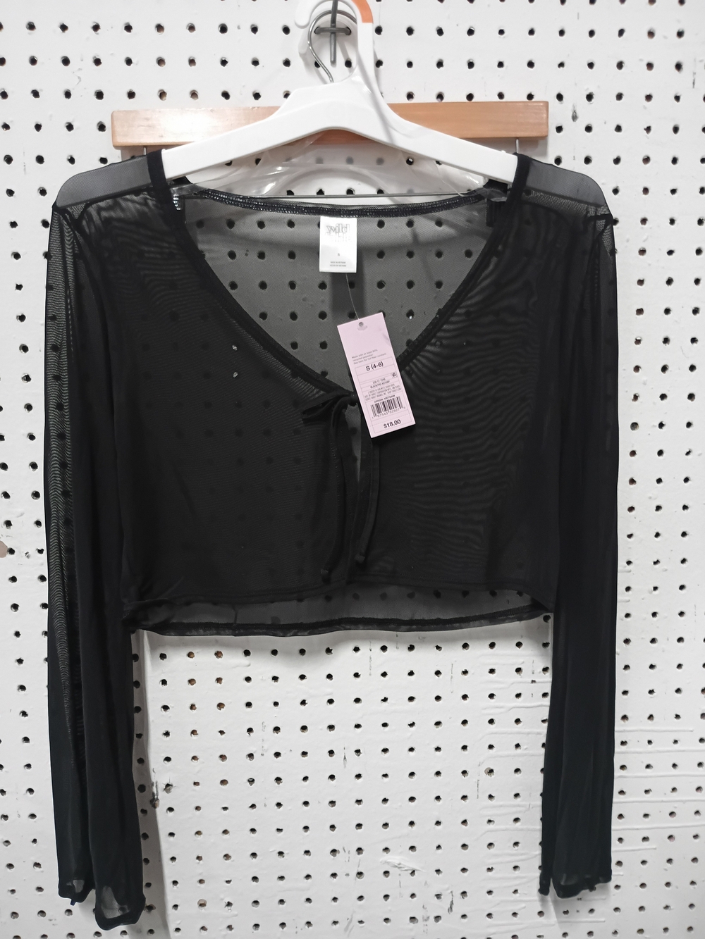 wild fable Black Sheer Tie-Front Cropped Mesh Top